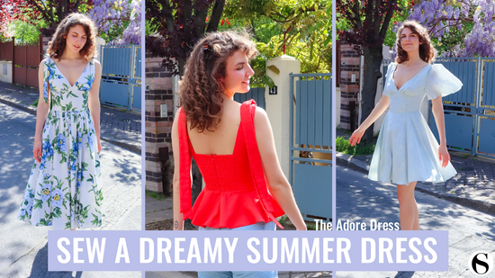Romantic dress with both gathered skirt and circle skirt option. Fluttery sleeves or tieable shoulder bows. Fitted bodice with smock in the back.Easy, beginner friendly video sewing tutorial and detailed written instructions and illustrations, PDF sewing pattern.