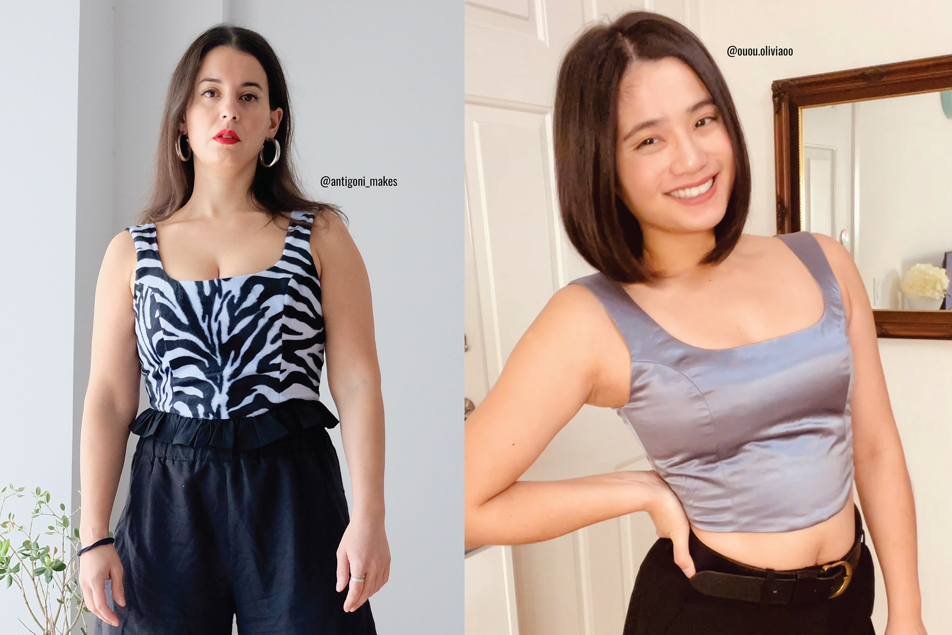 Romantic corset style top sewing pattern with princess seams, sleeveless. Round neckline. Frill at hem. Regency, regal, bridgerton, cottagecore blouse.