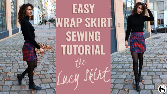 Classic, timeless wrap mini skirt with buttons for closing. Easy, beginner friendly video sewing tutorial and detailed written instructions and illustrations, PDF sewing pattern.